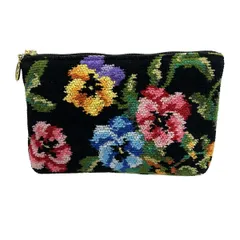 FEILER(フェイラー) ポーチ美品  - 黒×マルチ ハンカチセット/花柄