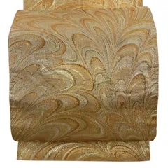 袋帯 名品 ねん金綴織 幾何学 箔 金色 六通 正絹 【中古】