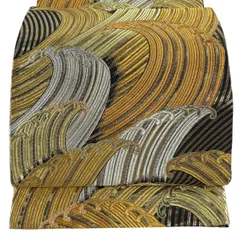 【美品】 袋帯 秀品 波頭 金銀糸 金色 六通 正絹 【中古】