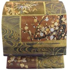 袋帯 秀品 松竹梅 流水 金糸 箔 金色 お太鼓柄 正絹 【中古】