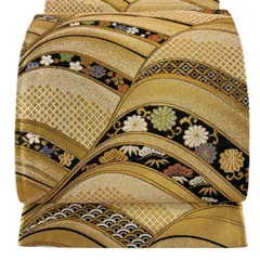 【美品】 袋帯 秀品 松竹梅 花唐草 箔 金糸 金色 六通 正絹 【中古】