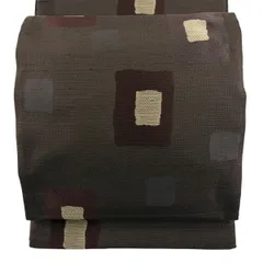 【美品】 袋帯 名品 落款 幾何学 茶紫 全通 正絹 【中古】