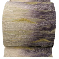 【美品】 袋帯 名品 風景 霞 金銀糸 紫 全通 正絹 【中古】