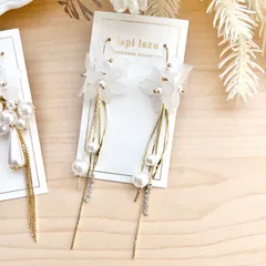 艶消しフラワー パール ロング華奢チェーン《ピアス/イヤリング》