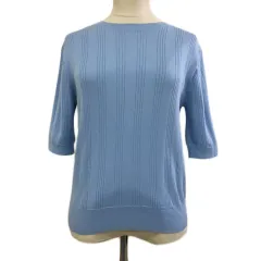 オペークドットクリップ OPAQUE.CLIP カットソー ニット プルオーバー クルーネック 無地 リブ 五分袖 L 水色 ライトブルー