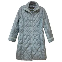  【美品】Leilian レリアン　中綿ロングコート　くすみブルー　水色　レディース　9号　Mサイズ　軽量　アウター　光沢　希少　レア　キルティング【Z1780】