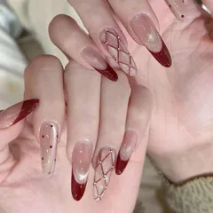 韓国 人気 かわいい シンプル おしゃれ 繰り返し使える 秋冬 花嫁 つけづめ 和風 光沢 振袖 成人式 可愛い ワインレッド 入学式 付け爪 卒業式 長め つけ爪 結婚式 24枚入 (長いタイプの赤色-20 ロング 赤 M) ネイルチップ