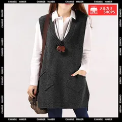【送料無料】チュニックベスト Vネック ニットベスト レディース サイドスリット ニットチョッキ ポケット付き ロングニットベスト 重ね着 無地 ベスト カジュアル ニットジレ 着やせ ニット 韓国風 レイヤードニット 新品 未使用 CH24TPS-071