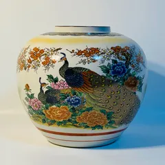 九谷焼 陶寿 花瓶 花器 和柄 孔雀絵 華道 花道 お花 生け花 花立 花入 送料込み フォロー割 クーポンご利用可能 お値引き交渉可能