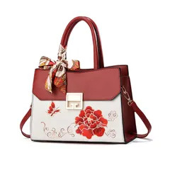 【特価商品】レディース 花柄 ハンドバッグ ショルダーバッグ 斜めがけ 防水 仕切り 軽量 PUレザー おしゃれ 女性用 DORIS] 手提げ 肩掛け鞄 取り外し可能ストラップ & 底鋲 スカーフ付き 人気 [NICOLE 通勤 カバン プレゼント