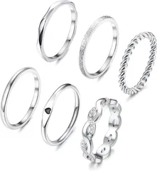 【特価商品】シルバーナックルリング シンプルなハートの結婚指輪を彫るエンゲージメントプロミス 6個女性用ステンレススチールリングセット エタニティバンド 親指リング [JeryWe] 女性用