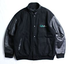 HOLLOWAY】90s ホロウェイ アメリカ製 袖革スタジャン 防寒中綿入り