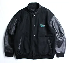 90s ノースエンド 古着 袖革スタジャン ブラック XLサイズ ビッグシルエット 企業刺しゅう入り