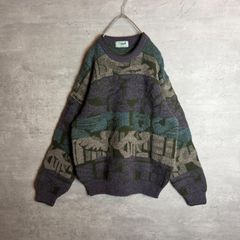 ニット】幾何学模様 セーター デザインニット ひし形 M メンズ 古着 