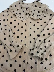 ベージュ コーデュロイ 水玉 ビック襟ブラウス