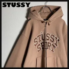 【美品】STUSSY フルジップパーカー 刺繍ロゴ ベージュ L