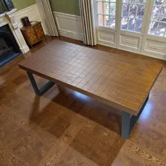 お洒落な格子柄デザイン！ダイニングテーブル 160cm 4〜6人用 台湾製 ヴィンテージ調 アイアン脚 ミッドセンチュリー 引取歓迎 大阪 羽曳野