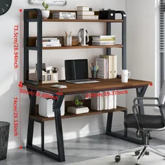 【収納力抜群】オーク調 二層デスク 本棚一体型 パソコンデスク ワークデスク 学習机 勉強机 在宅勤務 テレワーク 書斎 オフィス シンプル 多機能 省スペース