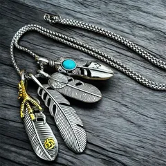 新品 フェザー ネックレス 羽 ウイング ターコイズ 4枚 アクセサリー メンズ レディース ユニセックス モチーフ 民族風 アメカジ アメリカン ロック バイカー ヴィンテージ ビンテージ 韓国 韓流 オルチャン ストリート ノーブランド シルバー USA