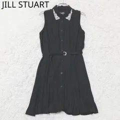 ジルスチュアート　シャツワンピース　ビジュー　プリーツ　ウエストベルト　ノースリーブ　透け感　エレガント　カジュアル　上品　ブラック
