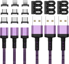 SUNTAIHO マグネット 充電ケーブル 3A急速充電USB充電 磁気ケーブル【3本セット/9個磁気端子/】データ転送にも対応したマグネット式USBマ グネット充電コード U-SB Type-C、MicroUSB、U-SB Type-L 磁石 防塵 ...