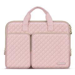 MOSISO 360 Protective PC Case for 14-inch Laptops, Compatible with HP, Lenovo, Dell, ASUS, Acer, with 2 Pockets, Handle, and Belt, Square Quilted Bag (Chalk Pink)