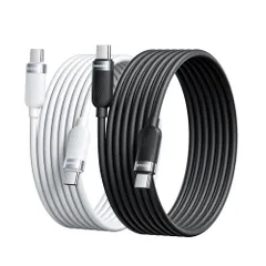 toocki usb c ケーブル 60W シリコン素材【1M+1M ホワイト+ブラック】2本セット 柔らかい 絡まない PD/QC対応 急速充電 タイプC 結束バンド付き 充電 charge iPhone 17/iPhone 16/iPhone 1 ...