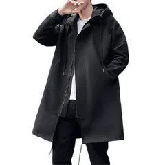 新品 [Yucahype] トレンチコート メンズ ウィンドブレーカー 秋 春 フード付き 軽量アウター カジュアル ゆったり ロングコート アウトドア 無地 襟付き 大きいサイズ 防風防寒 通学通勤 秋服 春服 冬服 (L ブラック)