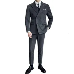 新品 [Yucahype] スーツ メンズ 上下セット 冬 カジュアル ビジネス 厚手 ツイードスーツ ダブルブレステッド スリム セットアップ テーラードジャケット フォーマル スラックス 秋 春 通勤通学 入学式 卒業式(2XL ダークグレー)