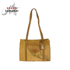 PRIMA CLASSE プリマクラッセ 地図柄 ブラウン キャメル ゴールド金具 PVC/レザー トートバッグ ショルダーバッグ レディース 600205【中古】