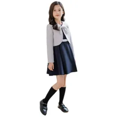 新品 [§ｚｚ．ｌｕｘｉ] 女の子スーツセット フォーマル ワンピース 制服 4-6点セット 七五三 卒園式 結婚式 発表会 卒業式 入学式 面接 ジュニア キッズフォーマル 冠婚葬祭 お受験 法事 アンサンブルスーツ (120cm グレーネイビー4点セット