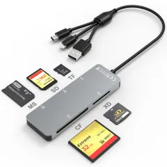 マルチカードリーダー, 5in3 Lightning/Type-C/USB A - SD/TF(Micro SD)/XD/MS/CF カードリーダー メモリーカードリーダー OTG対応 高速転送 iPhone 16/15/15 Plus/15Pro/ ...