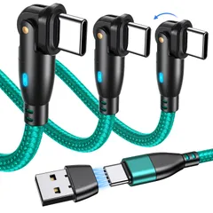 PD60W USB Type C ケーブル Ｌ字型 180°回転可【1m/2m/2m・3本セット】USB-A/USB-C to USB-C/Type-C 3A急速充電 & 高速データ転送 & タイプc 充電ケーブル AndroidなどType C機種 ...