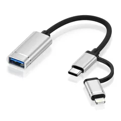 USB C Lightning to USB OTG 3.0アダプター（2in1）MFI認証 iPhone 17 16 14 13 Pro Max対応 Apple用 USB-Aメス Type-Cオス 対応iPad MacBook カメラ Androi ...