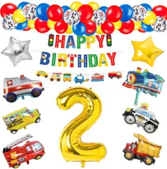 誕生日 飾り付け 男の子 バルーン 数字 2歳 バースデーバルーン 誕生日プレゼント 風船 車 パーティー飾り 人気 高級気球車両 列車 警察車両 トラック 救急車 バスヨット 消防車 51点セット