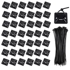 ケーブルタイ マウントベース ナイロン結束バンド 50個 セット ブラック ナイロンケーブルストラップ 強力粘着テープ付き 配線 固定具 ケーブル コード 収納 整理 耐熱 耐候性 18mm By Viaky