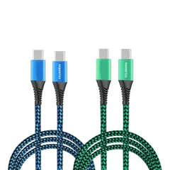 [2パック] C to C ケーブルPD対応 60W/3A 超急速充電 USB C to C ナイロン編み 断線防止 スマートフォン、Bluetoothヘッドセット、タブレットPC、コンピューターなどUSB-C各種対応 (3M+3M)
