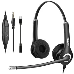 ヘッドセットPC用 3.5mm 両耳 ノイズキャンセリングマイク付き携帯電話用ヘッドホン iPhone、iPad、コンピューター、ラップトップに対応 Skype、Web会議、業務用、在宅勤務、ビジネス、コールセンターに適用 明瞭な会話 超快適