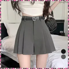 送料無料 ベルト付プリーツショートパンツレディース ハイウエストキュロット 美脚脚長短パン 大人可愛い 韓国風ボトムス カジュアル 体型カバーショーパン無地 Aラインパンツ 着回しミニ丈パンツ エレガント半ズボン 着やせ短パン細見え
