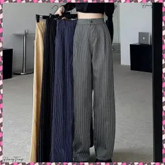 送料無料 ストライプワイドパンツ春夏秋ロングパンツ レディースハイウエストパンツきれいめ ウエストゴム 美脚脚長 ワイドスラックス 韓国風 オフィスカジュアルパンツ 着やせ ストレートパンツ黒 タックパンツ低身長 おしゃれパンツ大人