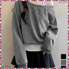 送料無料 レイヤード風スウェットワンショルダー秋服 レディース 肩出し トップス カジュアル プルオーバー ゆったり トレーナー お洒落長袖トップス 韓国風 ｔシャツ 無地 着やせ スウェット 体型カバートップス 肌見せトレーナー黒