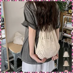 送料無料 メッシュリュックサックニットナップサック レディース メッシュ編み鞄 大人可愛い ドローストリングバッグ お洒落巾着リュック 通気性かばん 軽量バッグ 旅行鞄黒 無地ニットリュック メッシュバッグ四季 韓国風デイバッグ夏