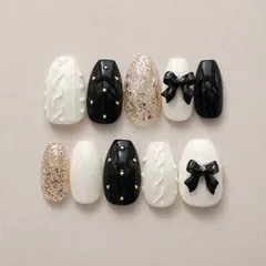 【サイズオーダー】 103 ネイルチップ ニットネイル 冬ネイル 流行りネイル 韓国