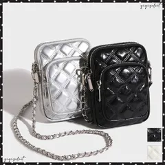 キルティングバッグ ミニショルダーバッグ レディーススマホポーチ おしゃれミニ バッグ 韓国風小さめかばん チェーンショルダー 斜め掛けバッグ 大人可愛い肩掛け鞄 合皮ポシェット無地 軽量スマホ収納 鞄 コンパクトバッグ黒 送料無料