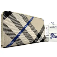 現行モデル・未使用保管品 BURBERRY バーバリー 長財布 ラウンドジップ チェック 馬上の騎士 メンズ レディース アイボリー ベージュ ラージサイズ 大容量 キャンバス レザー 8107453