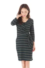 【フランス製 EGERIE】ワンピース レディース 30代 40代 50代 きれいめ Vネック 七分袖 膝丈 ひざ丈 ストレッチ素材 体型カバー オフィス カジュアル 春 夏 秋 楽ちん  インポート 花柄 マルチカラー エジェリ