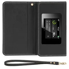 【リチャージWiFi】 MR1専用 モバイルルーター ケース カバー あり フリップタイプ マグネット式 全面保護 耐衝撃 放熱性(ブラック) (BLACK)