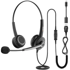Wantek ヘッドセット USB Type-C 両耳 ヘッドホン 有線 ノイズキャンセリングマイク付き Web会議、Zoom/Skype、ビジネス、オフィス、在宅勤務、業務用、リモートワーク、オンライン授業・学習に適用 クリアな通話 スマホ Mac ...