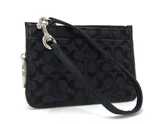 ■美品■ COACH コーチ シグネチャー キャンバス キーリング付き パスケース カードケース カード入れ ブラック系 DH9802