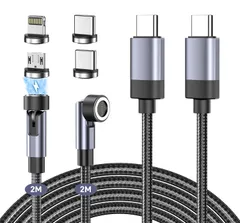 マグネット 充電ケーブル タイプｃ急速充電 60W PD対応 7ピン 【2本セット・2m+2m】 540度回転可能 磁石 防塵 断線防止 片手操作 タイプc じゅうでんケーブル iPhone16/15/iPad/Macbook/Android/USB ...
